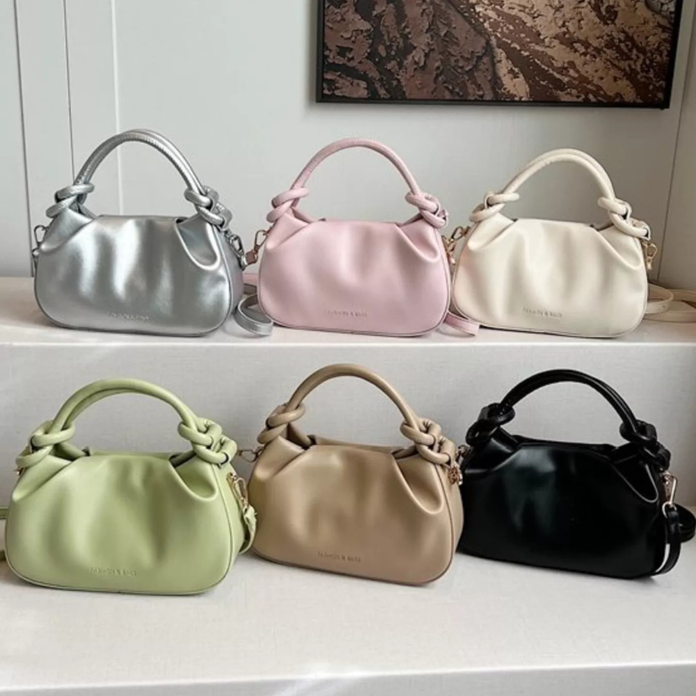 Knot Handle Ruched Crossbody Bag
