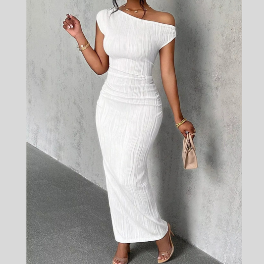 One-Shoulder Textured Maxi Dress