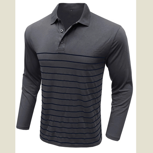 Men's Classic Fit Long Sleeve Striped Polo