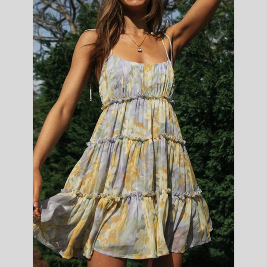 Frill Printed Square Neck Mini Cami Dress