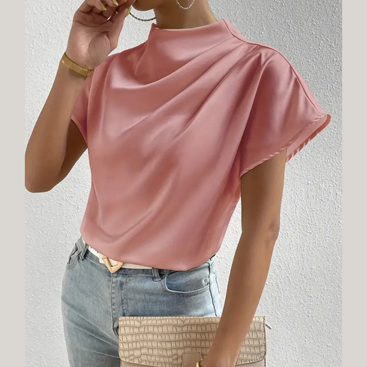 Mock Neck Short Sleeve Blouse