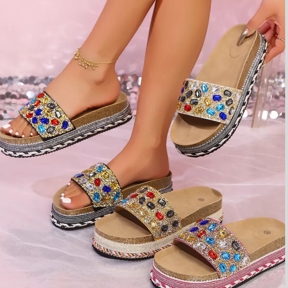 Rhinestone Open Toe Platform Sandals