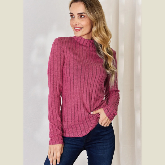 Basic Bae Full Size Ribbed Mock Neck Long Sleeve T-Shirt