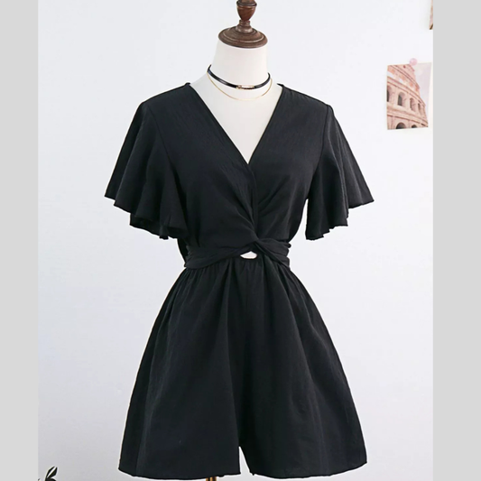 Tie Waist Flutter Sleeve Romper