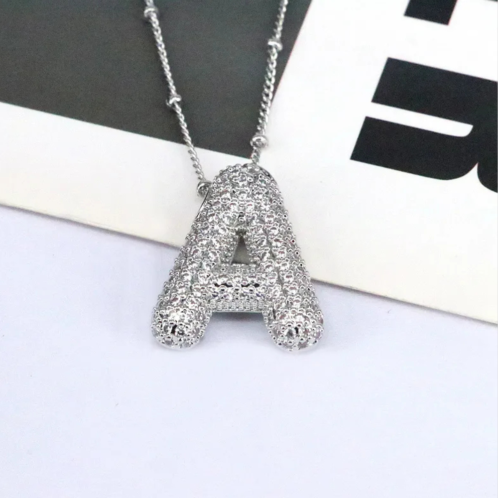 Copper Inlaid Zircon Letter Pendant Necklace