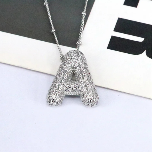 Copper Inlaid Zircon Letter Pendant Necklace