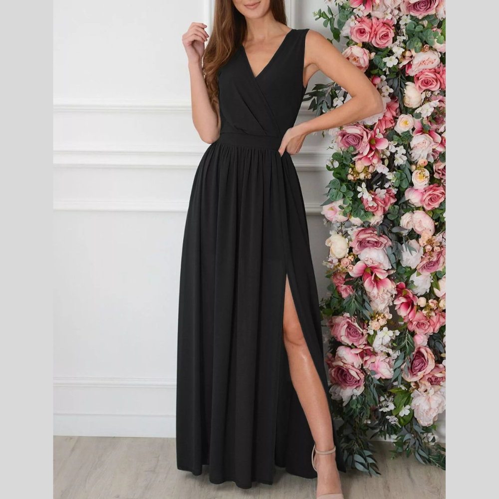 Slit Surplice Sleeveless Maxi Dress