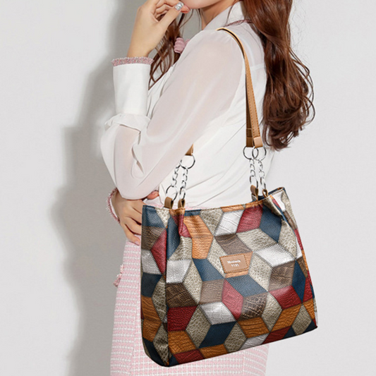 New Simple Stitching Fashion Shoulder Bag Large Capacity Totes PU Soft Texture Casual Light Trendy Handbag