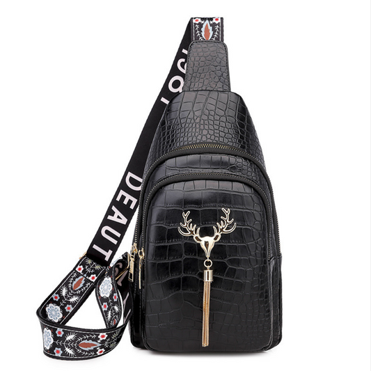 Deer Tassel Design Crossbody Bag Fashion Letter Embroidery Chest Bags For Women