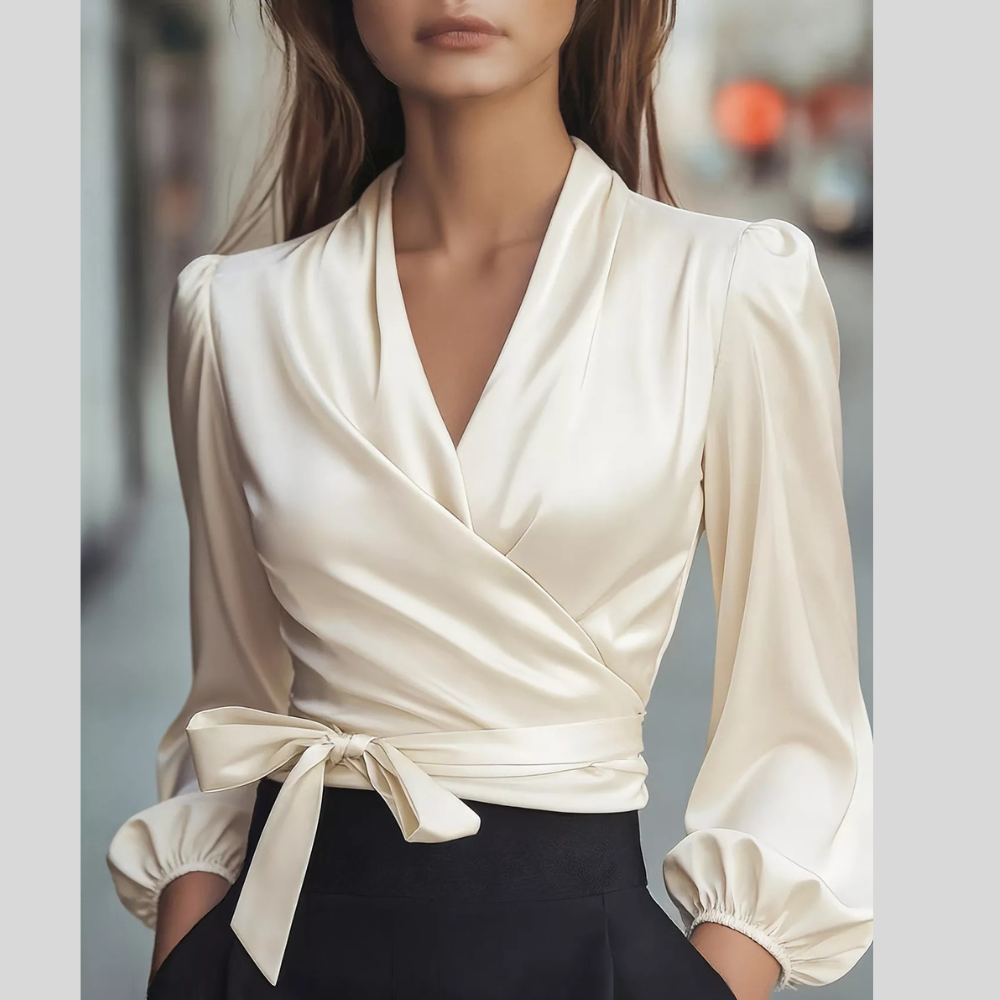 Satin Tied Balloon Sleeve Blouse