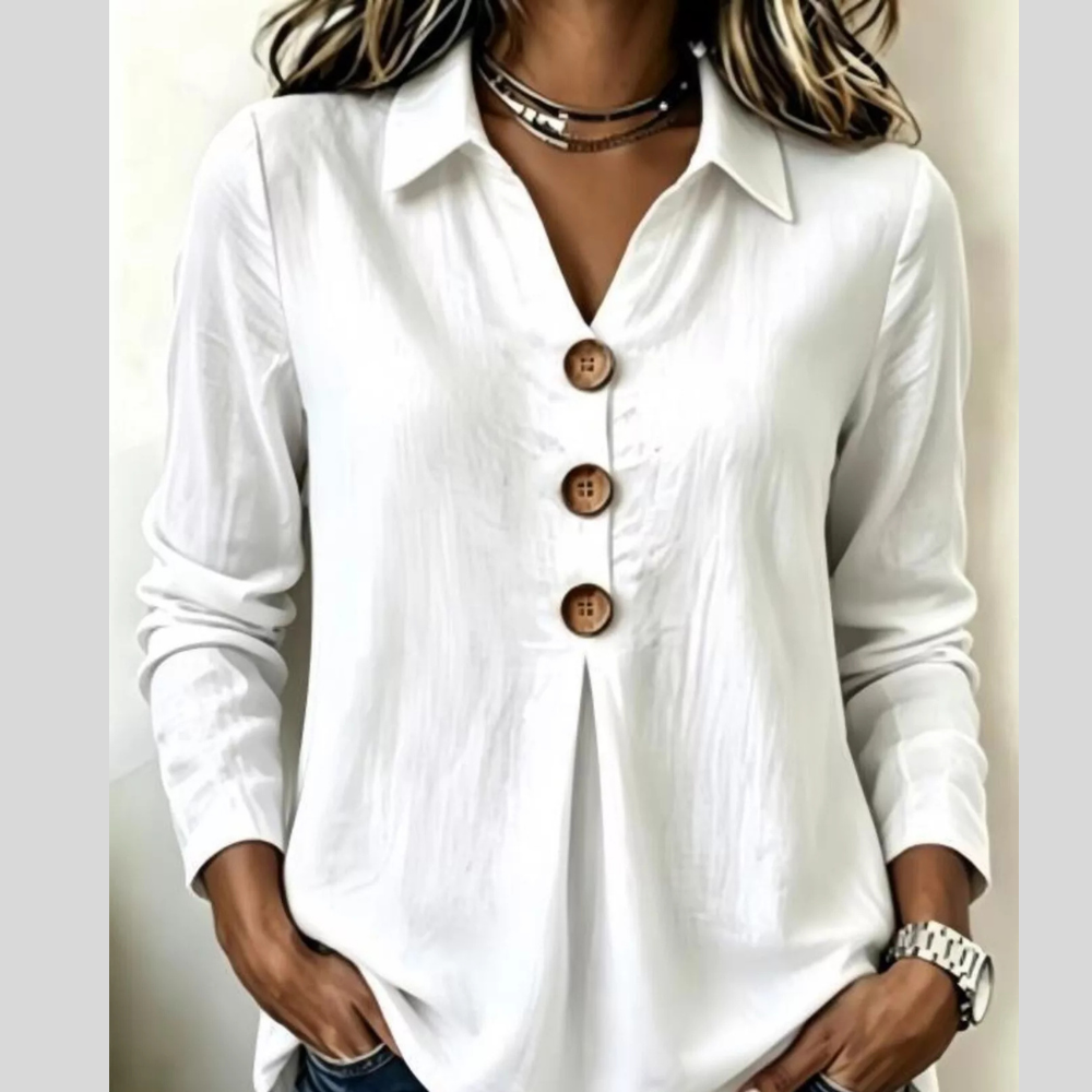 Full Size Button Detail Long Sleeve Blouse Plus Size