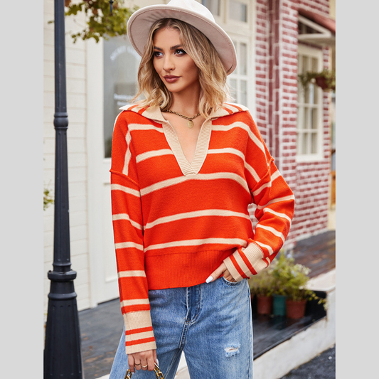 Striped Johnny Collar Sweater