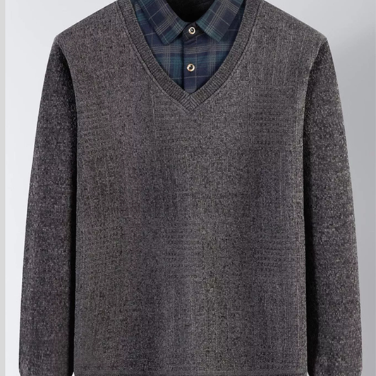 Men's Plus Size Layered Look Plaid Collar Sweater