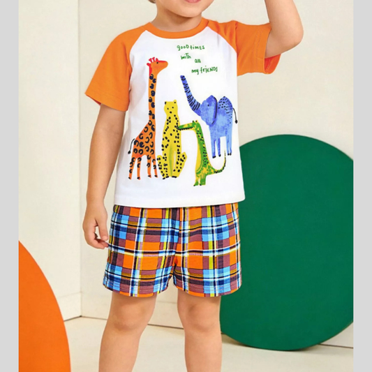 Children's Animal Print Tee & Plaid Shorts Set