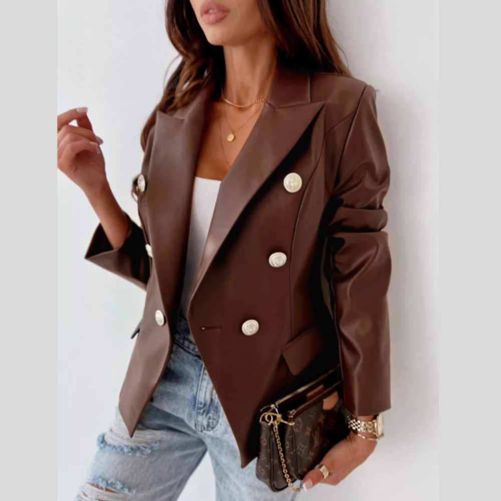 Lapel Collar Leather Blazer