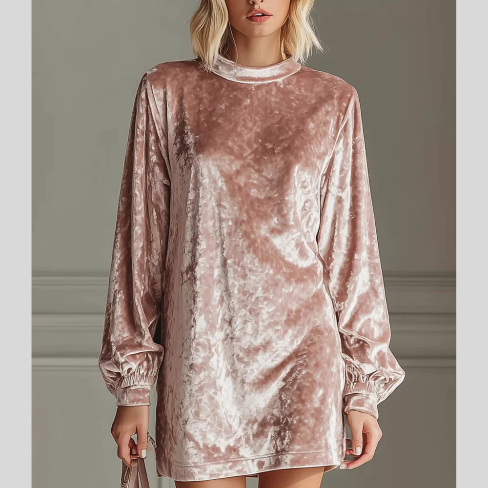 Full Size Velvet Long Sleeve Mini Dress Plus Size