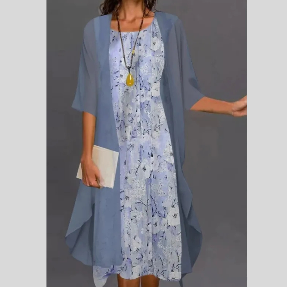 Printed Long Sleeve Loose Multi-color Two-piece Set Dress