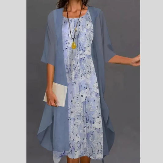 Printed Long Sleeve Loose Multi-color Two-piece Set Dress