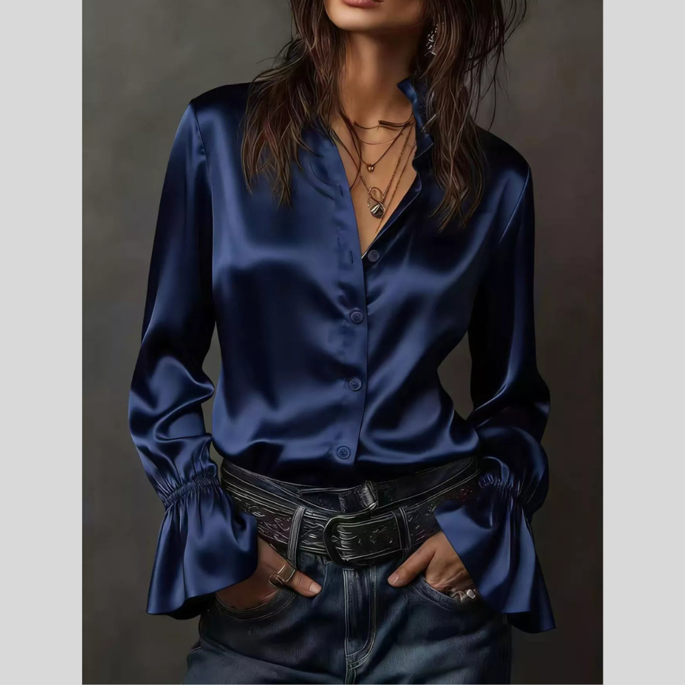 Button Up Flounce Sleeve Shirt