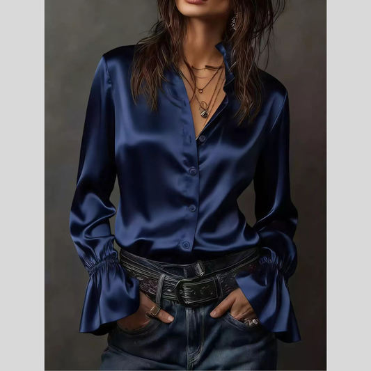 Button Up Flounce Sleeve Shirt