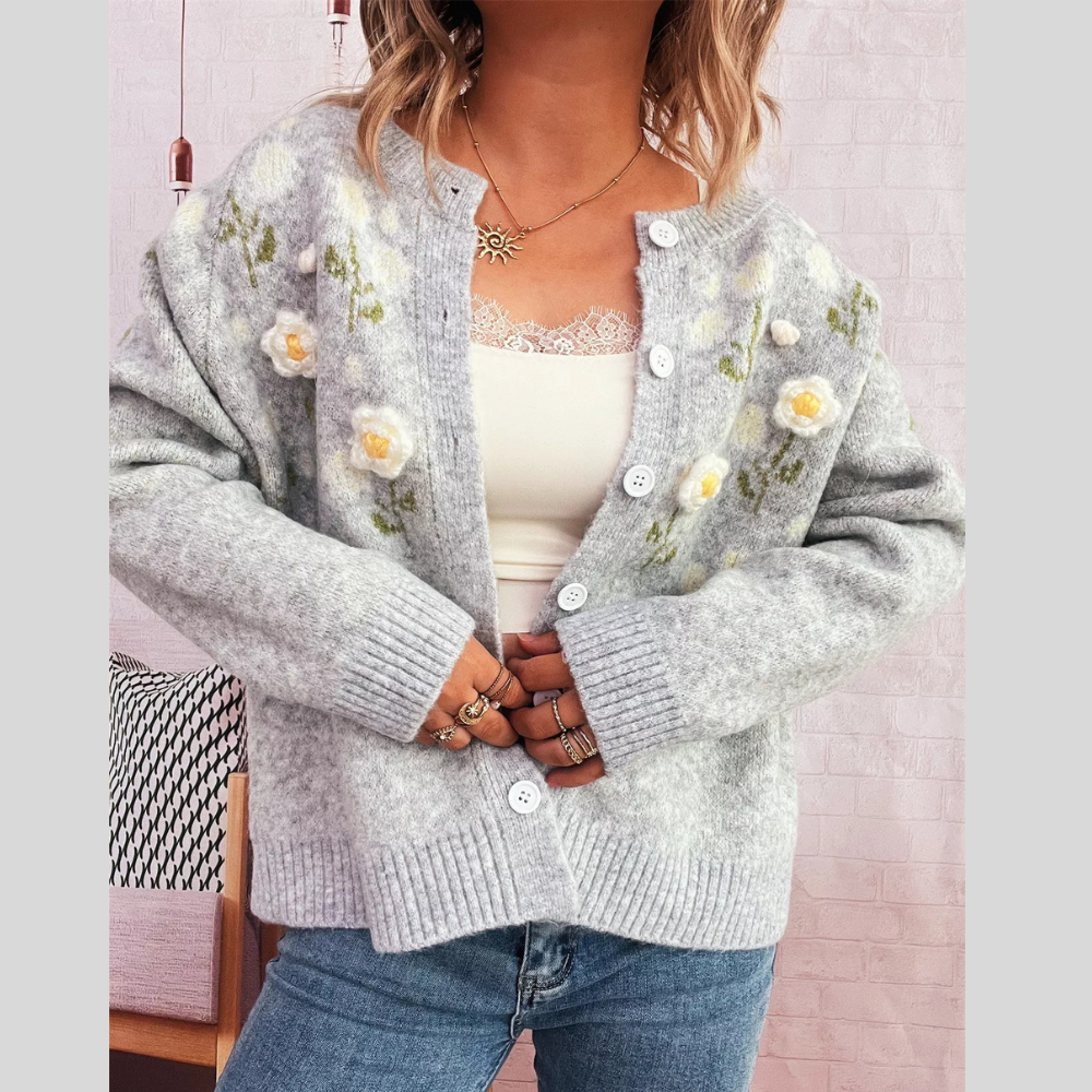 Flower Button Up Long Sleeve Cardigan