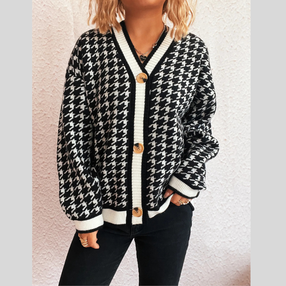 Stitching Plaid Knitted Women's Sweater