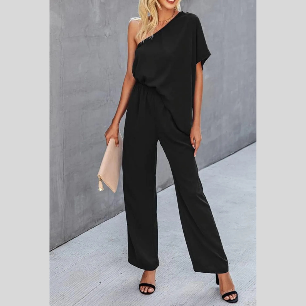 Single Shoulder Short Sleeve Jumpsuit