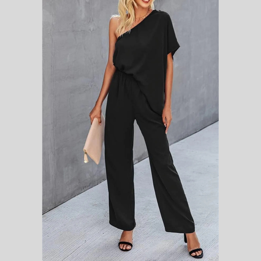 Single Shoulder Short Sleeve Jumpsuit