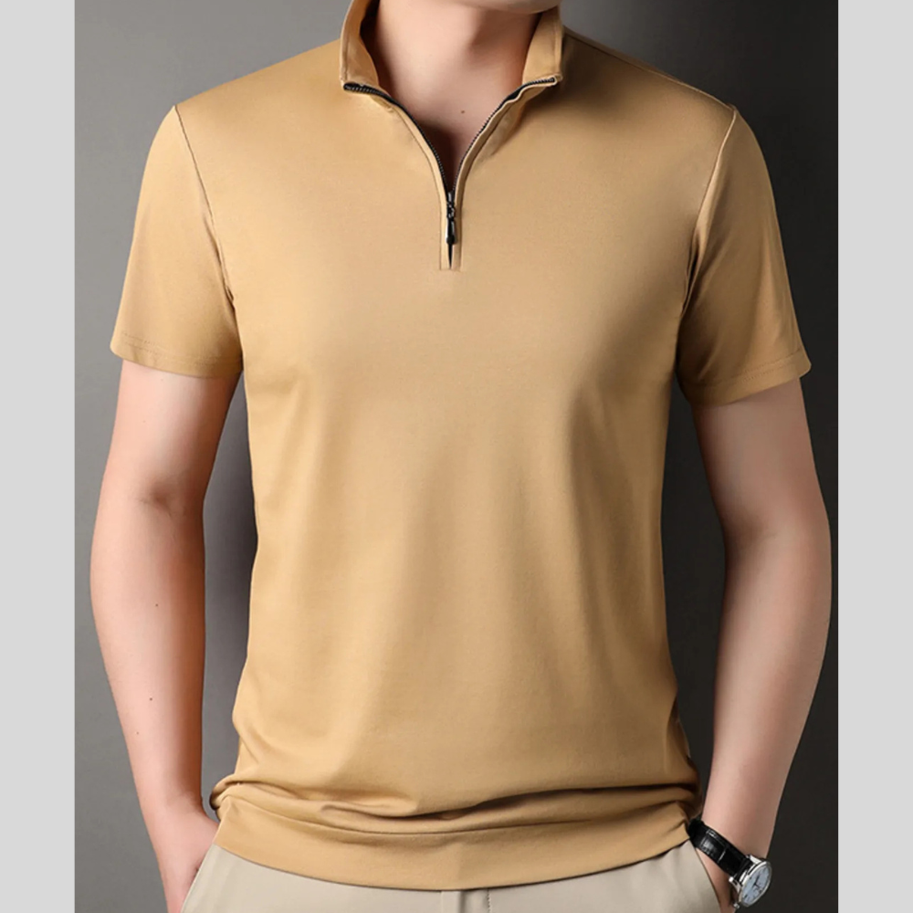Men's Plus Size Short Sleeve Polo with Zip Neck
