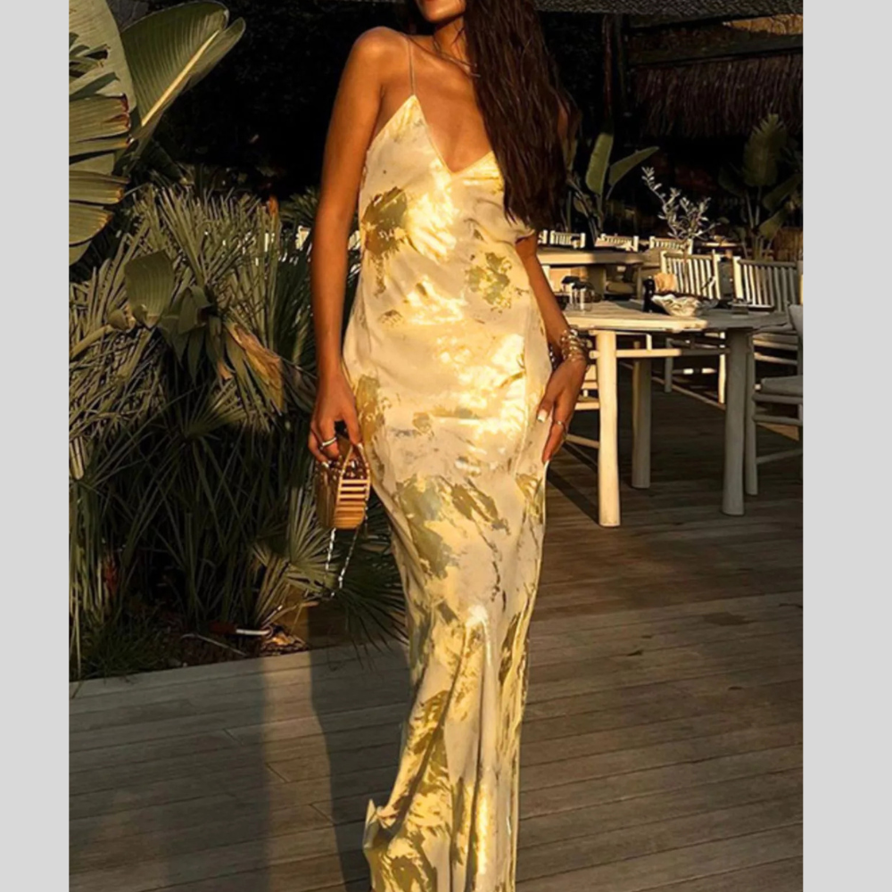 Backless V-Neck Maxi Dress