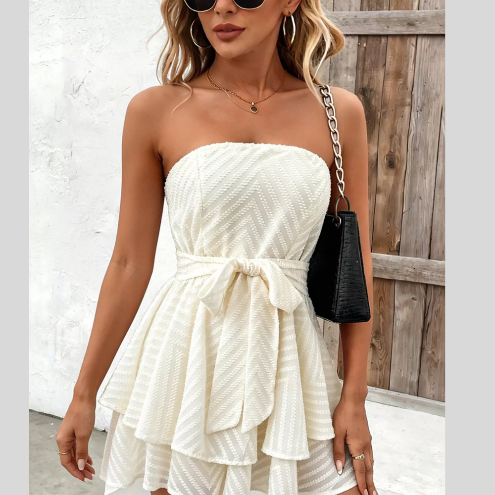 Ruffle Textured Tube Mini Dress