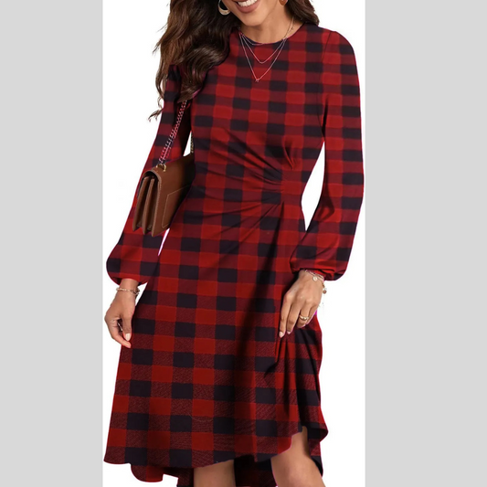 European And American Round Neck Pullover Fashion Long Sleeve Slim Fit Slit Dress