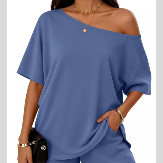 Full Size One Shoulder Top and Shorts Set Plus Size
