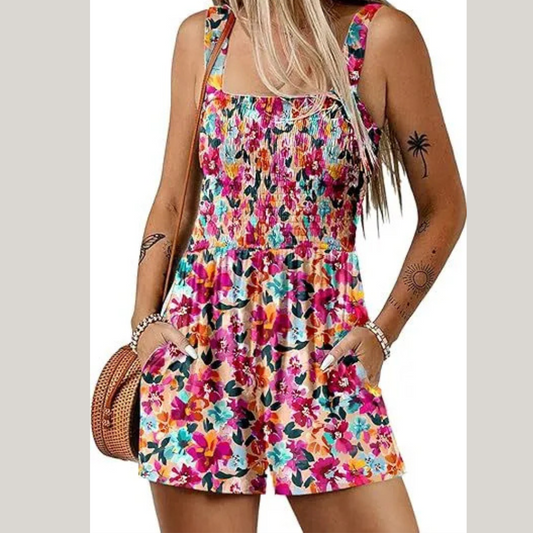 Flower Print Shorts Jumpsuit Summer Fashion Sleeveless Beach Bodysuit