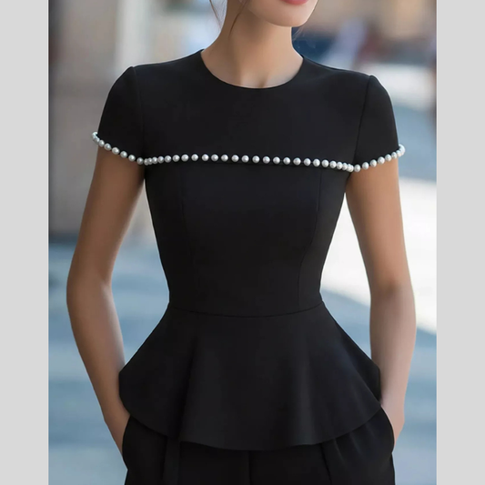 Pearl Embellished Peplum T-Shirt