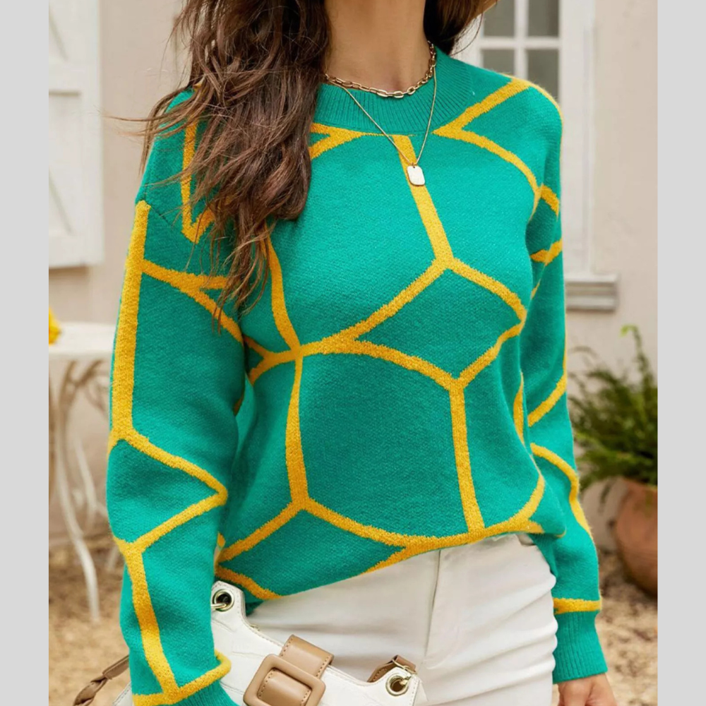 Geometric Pattern Crew Neck Sweater