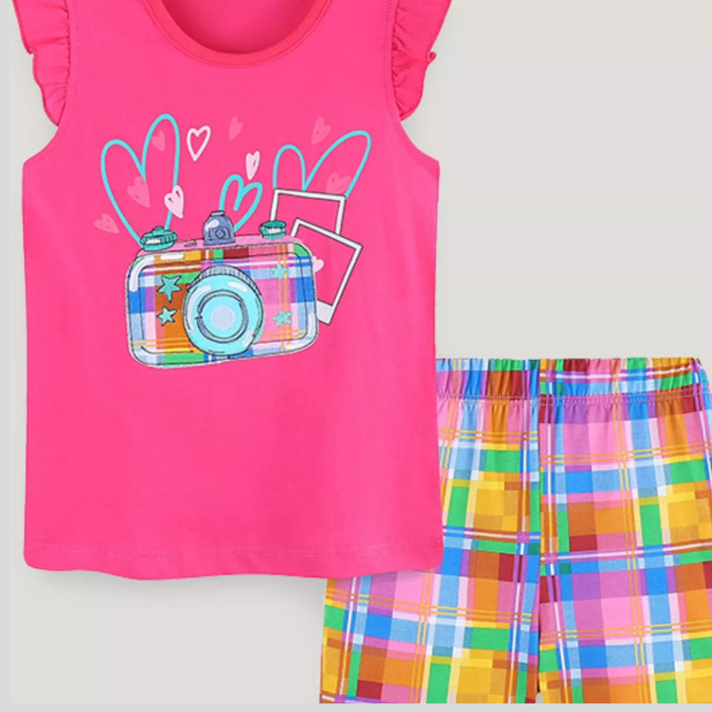 Children's Camera Embroidered Top and Shorts Set