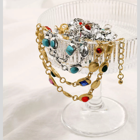 Vintage Multi-Gemstone Double Layered Necklace