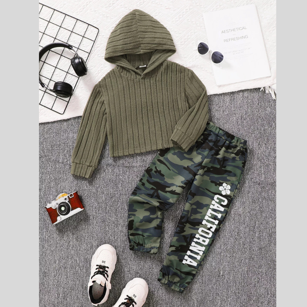 Children's Ribbed Long Sleeve Hoodie and Pants Set
