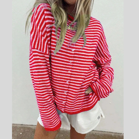 Striped Knit Button Up Cardigan