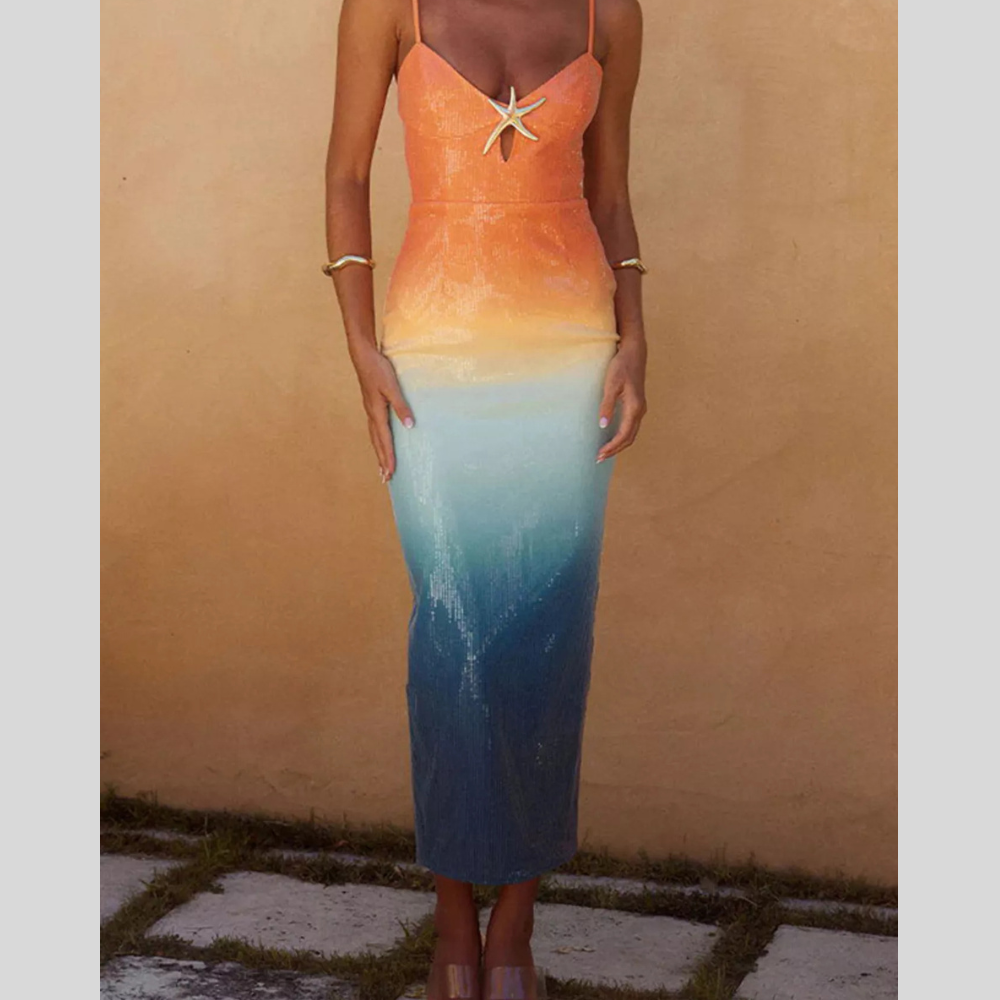 Slit Back Gradient Cami Dress