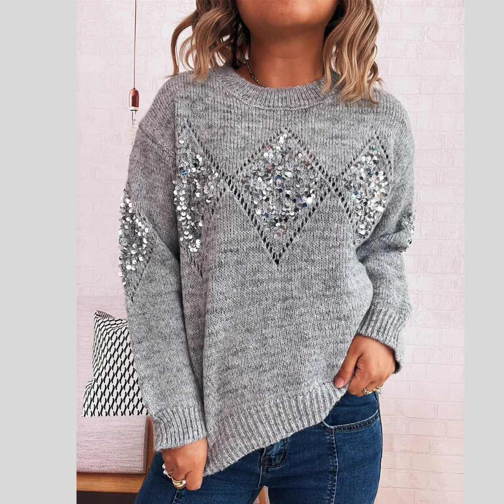 Sequined Diamond Pattern Oversized Sweater