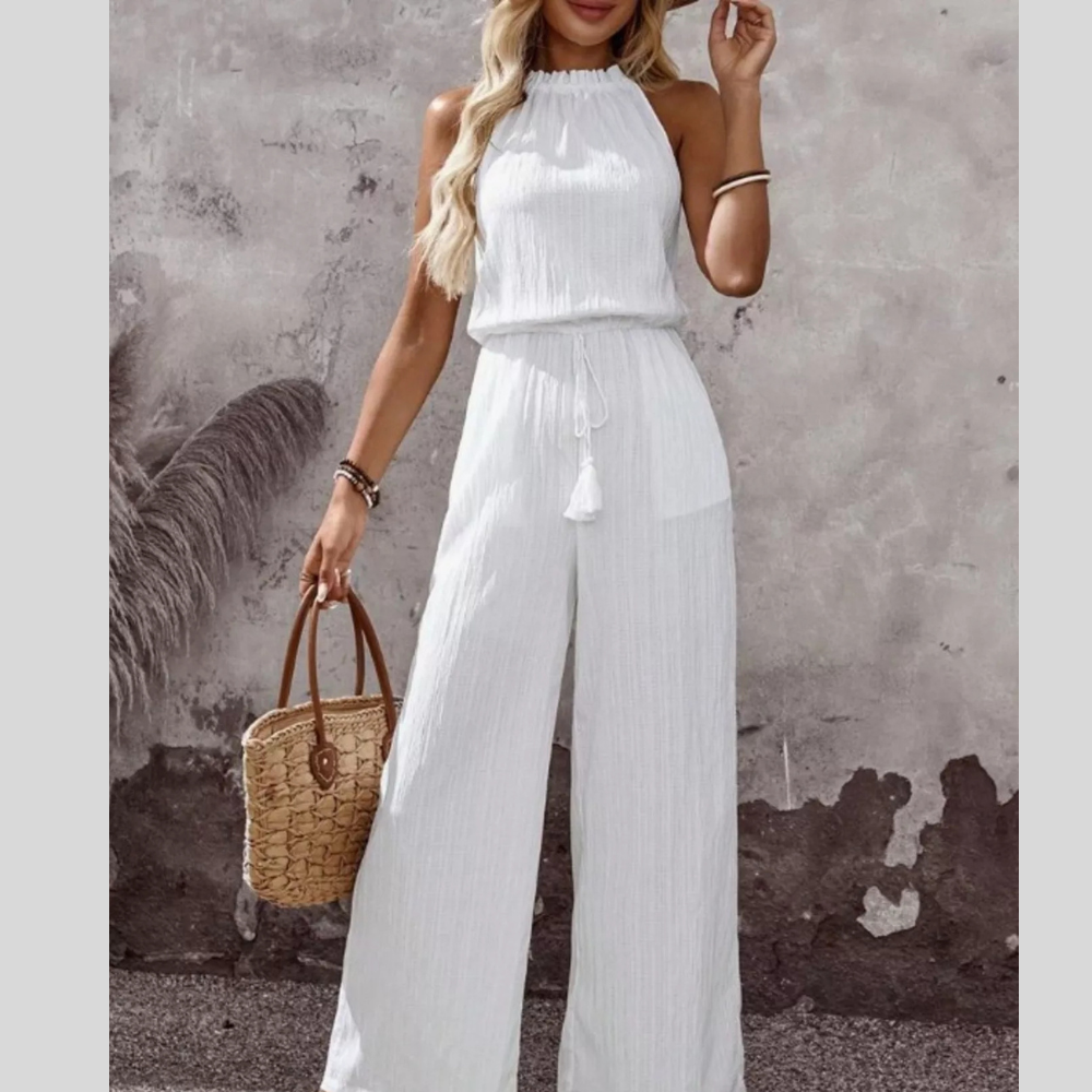 Full Size Tassel Sleeveless Wide Leg Jumpsuit Plus Size