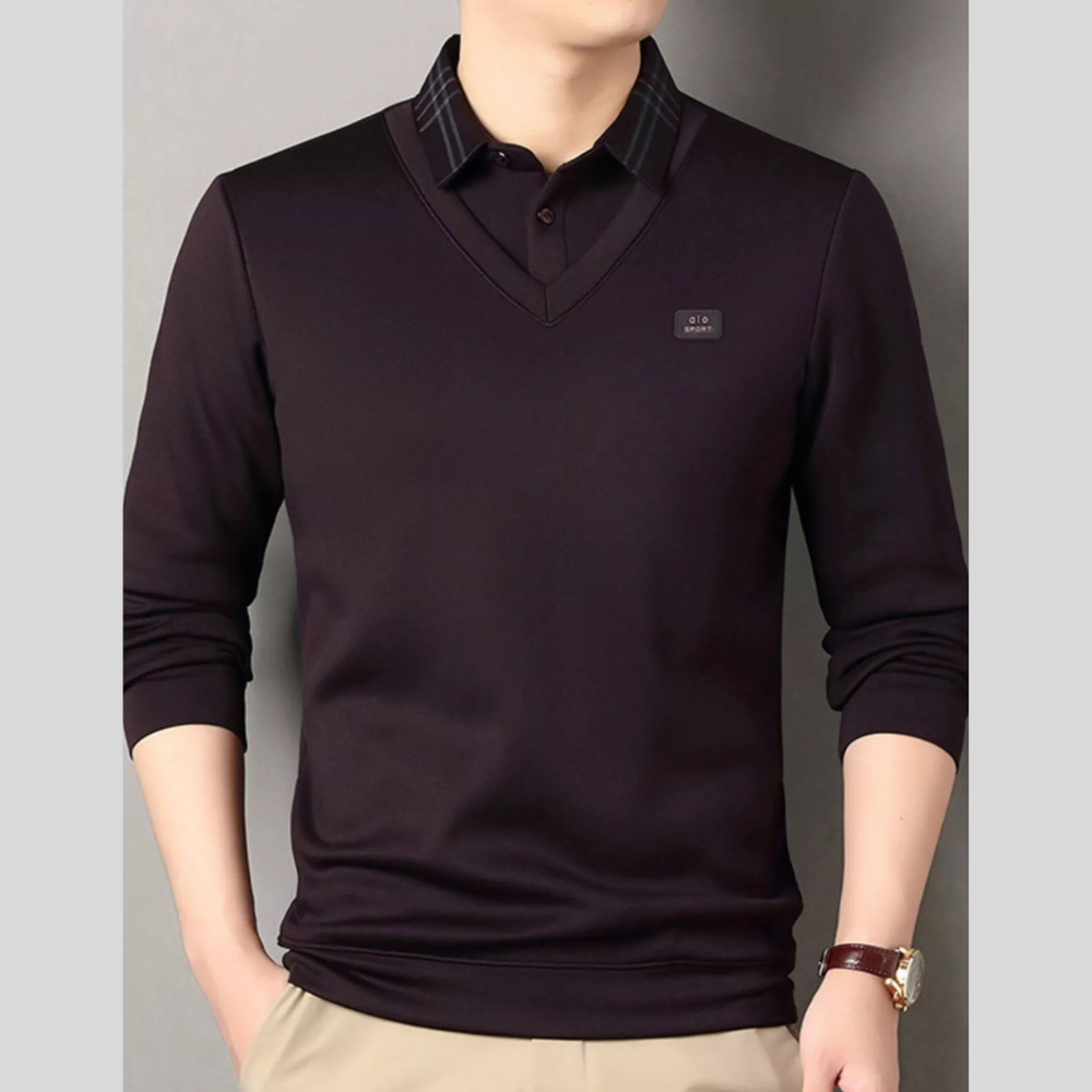 Men's Plus Size Collared Neck Long Sleeve Polo