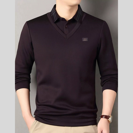Men's Plus Size Collared Neck Long Sleeve Polo