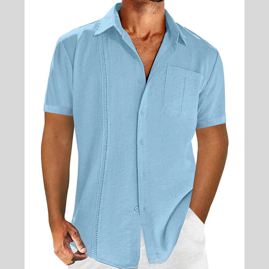Men's Full Size Linen-Blend Short Sleeve Button-Down Shirt Plus Size