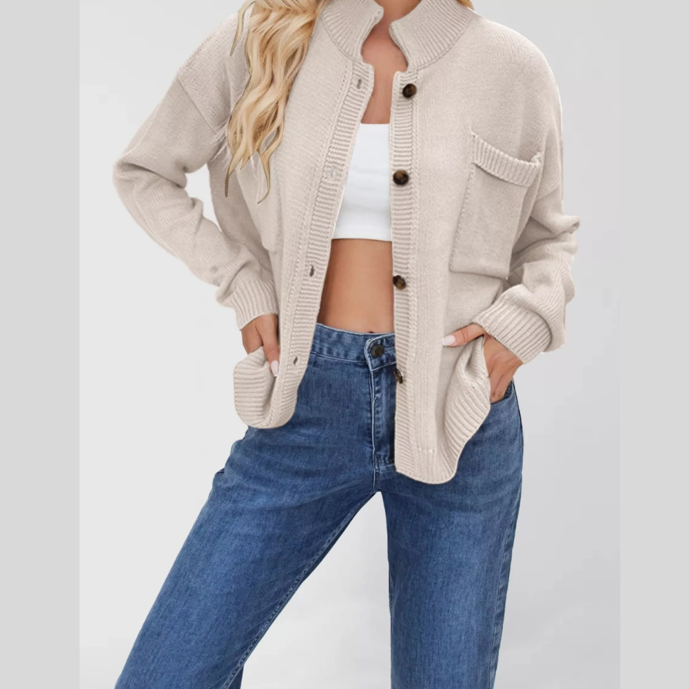 Button Up Dropped Shoulder Cardigan