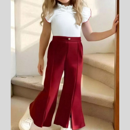 Children's Ruffle Trim Top and Flare Leg Pants Set