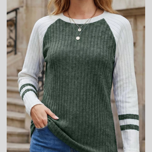Ribbed Raglan Sleeve T-Shirt