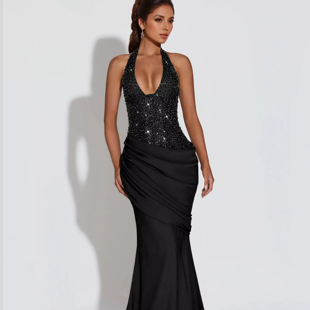 Sequin Halter Neck Maxi Dress